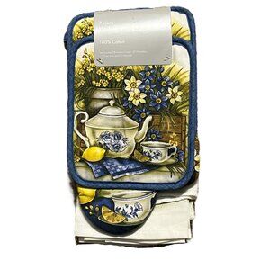 7-Piece Kitchen Towel Set With Floral Teapot Design 100% Cotton